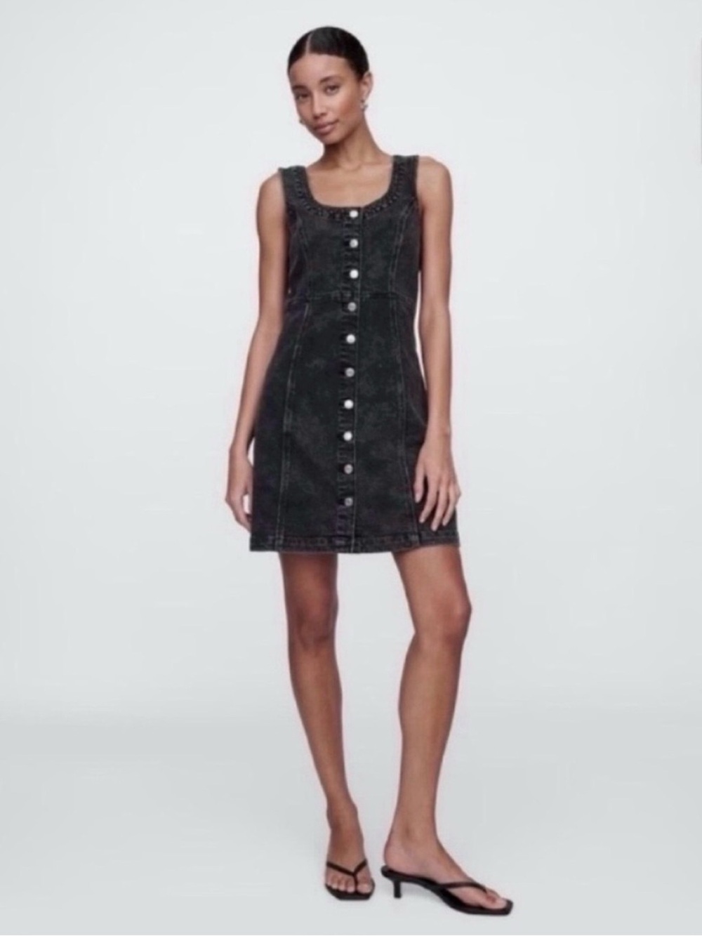 Gap Washed Black Button-Front Denim Mini Dress Size L